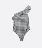 New Look Maternity Black Check Ruffle One Shoulder Swimsuit